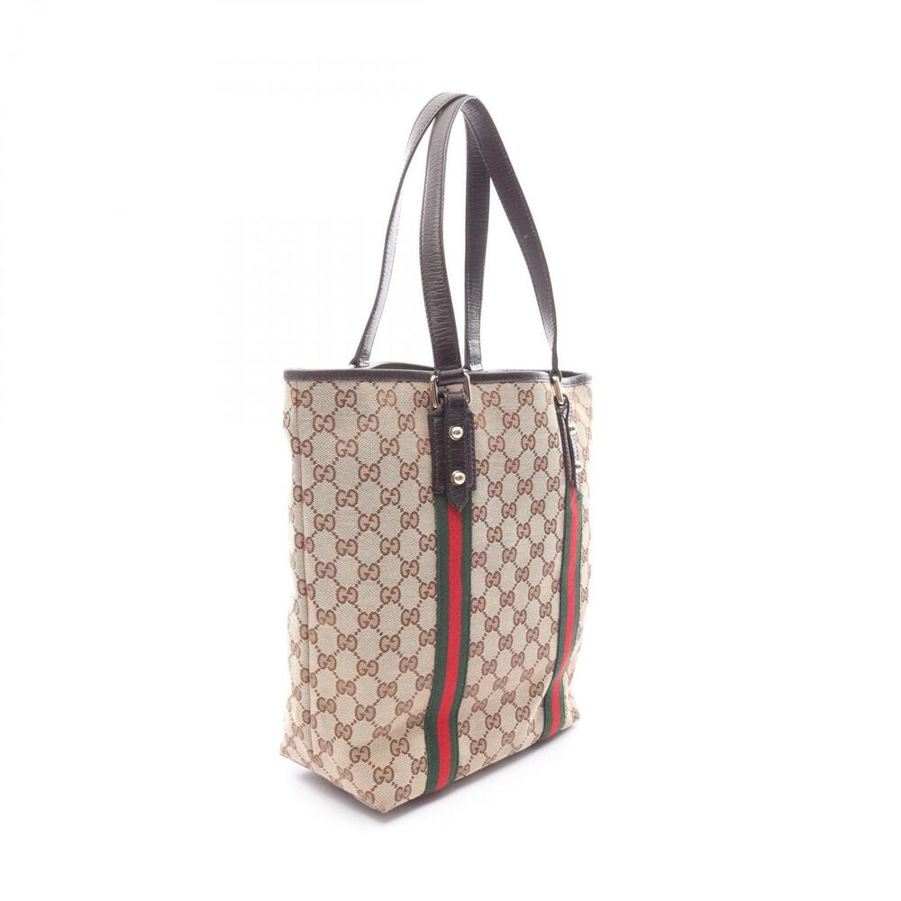 Gucci GG Canvas Sherry Tote Bag Leather Beige Multicolor